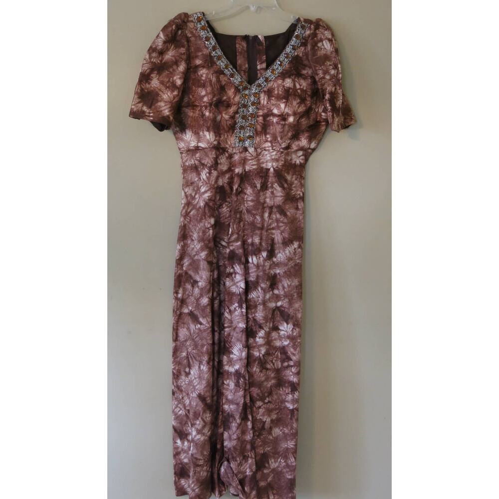 AFRICAN Handmade Ankara Dress Kaftan Long/Maxi Brown Tan Head Wrap Ethnic